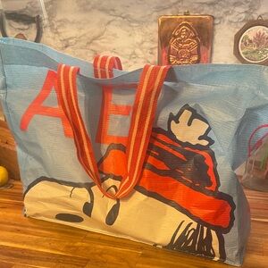 American Eagle Outfitters Blue and Red Snoopy Tote Bag
